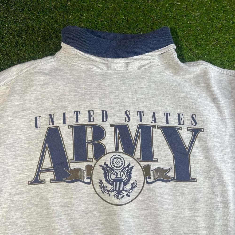 VTG United States Army Mock Neck Sweatshirt Gray Spell Out Military XL Gear - Picture 2 of 6